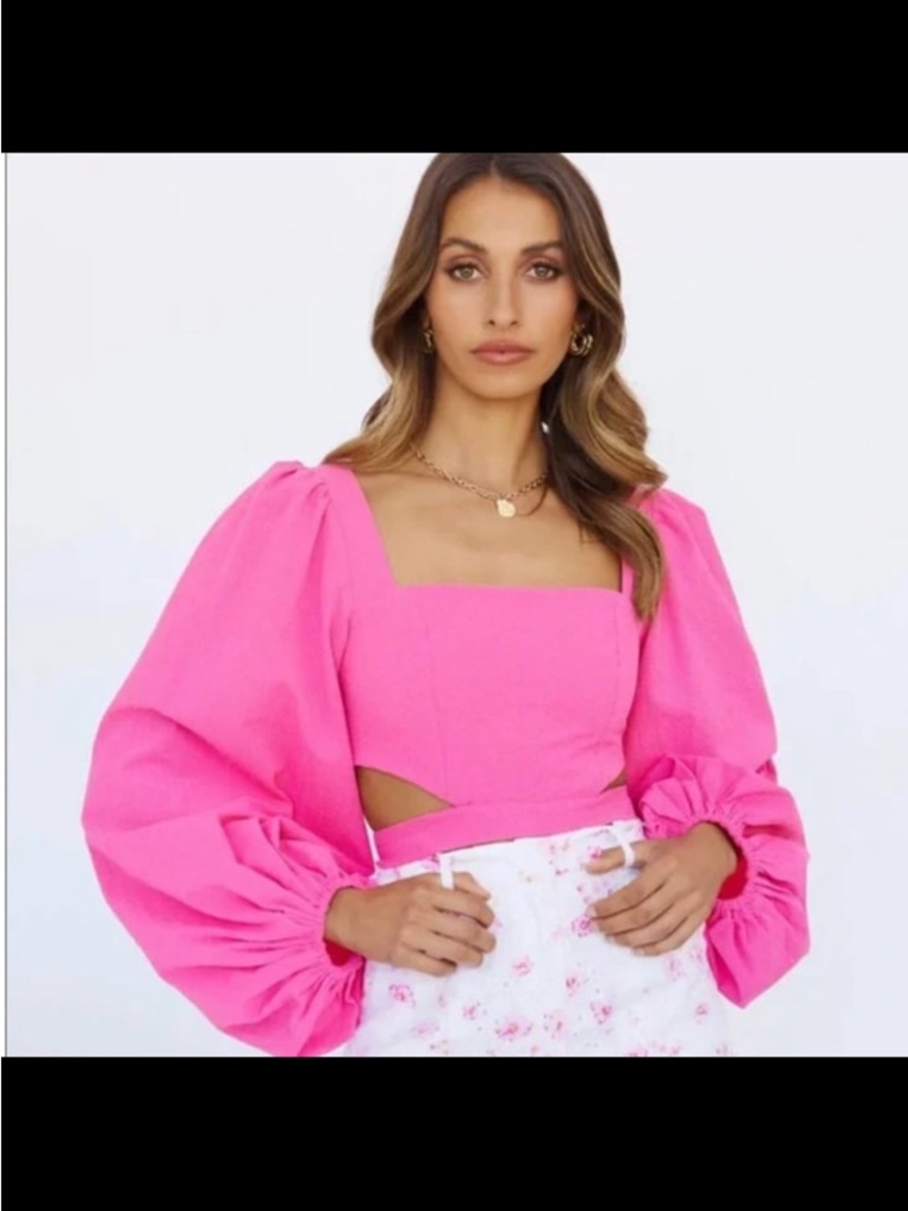 Hello Molly strawberry smiles top pink flare sleeve long medium